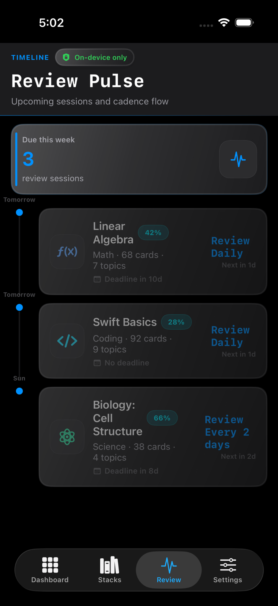 Review pulse screen