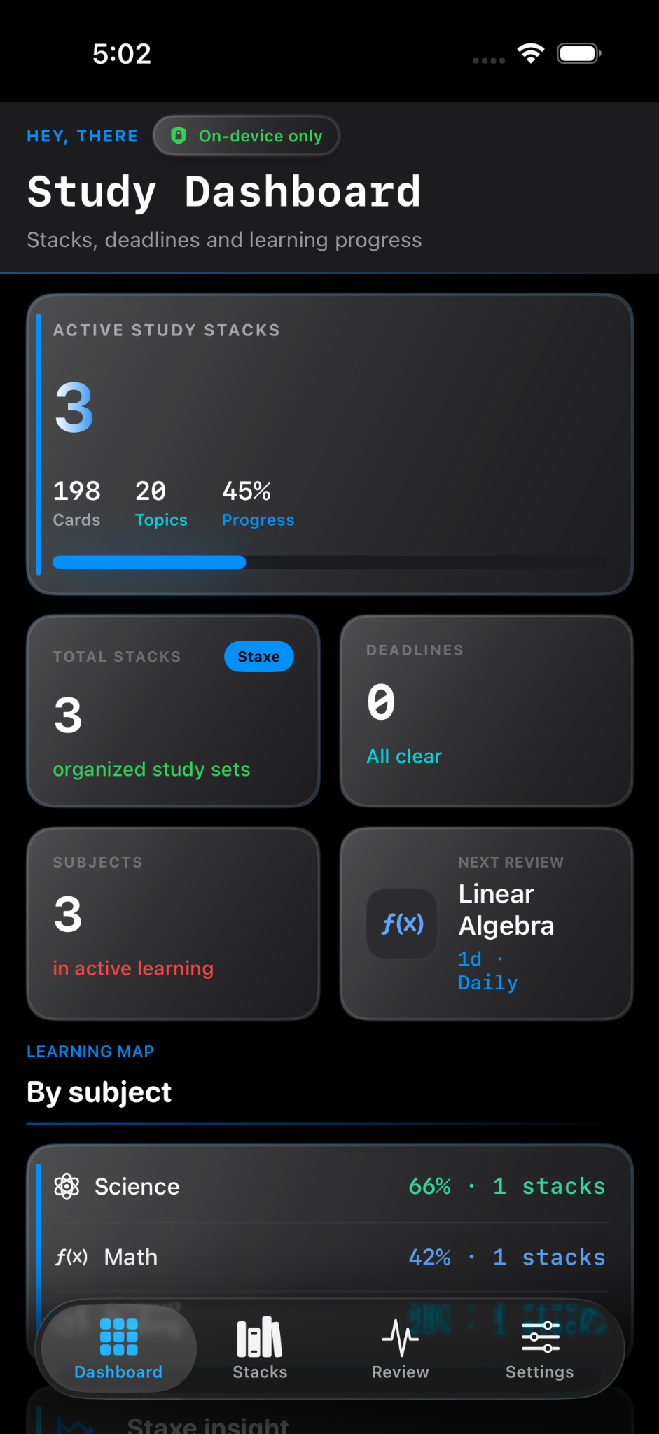 Dashboard screen